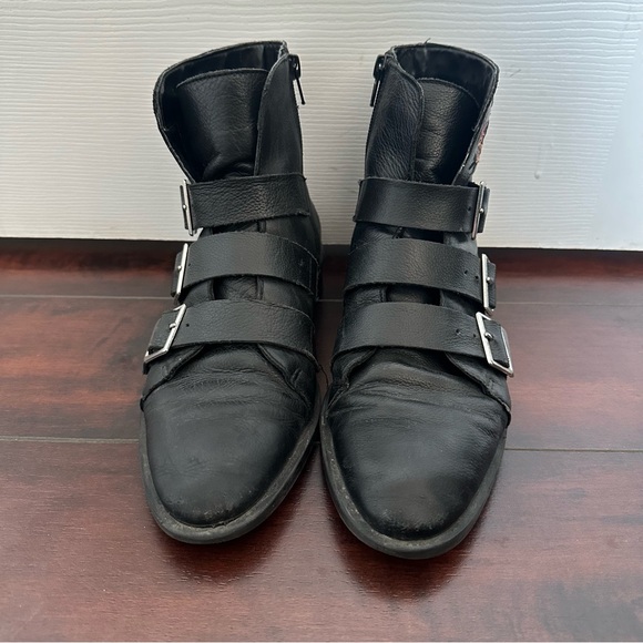 Size 7.5 (38) Zara Women’s Trafaluc Floral Embroidered Buckle Ankle Boots Black - Picture 10 of 13